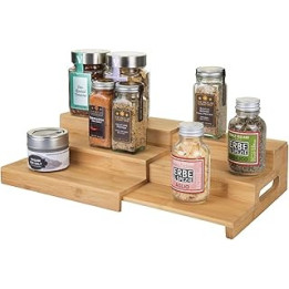 mDesign Wood Free-Standing Storage Shelves - Extendable Three-Tiered Kitchen Storage Unit - Ideal for Use as a Jar Organiser