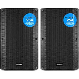 Pair of Active PA Speakers Bi-Amplified 12 Inch 1600w Two-Way VSA12 DJ Stage Sound System