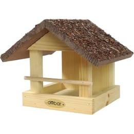 dobar 38120FSCe Classic Bird Feeder House Bark Roof - Solid Wood - Small Bird Villa for Hanging on Wall or Tree - Bird Feeding