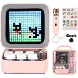 Retro Bluetooth Speaker with Microphone Set, RGB Keyboard Gaming Room Setup Portable Karaoke Machine, Retro Game Portable