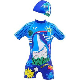 Boys Swimming Costume 2-11 Years Kids One Piece Swimsuit Dinosaur Shark Swimwear with Swim Cap
