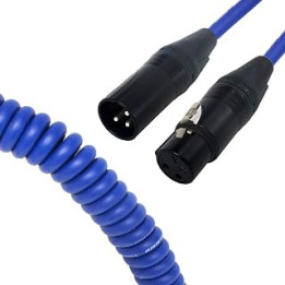 Van Damme Curly Mic Cables. Neutrik Balanced Female to Male XLR. Boom Mic Cable. (Medium, Blue)